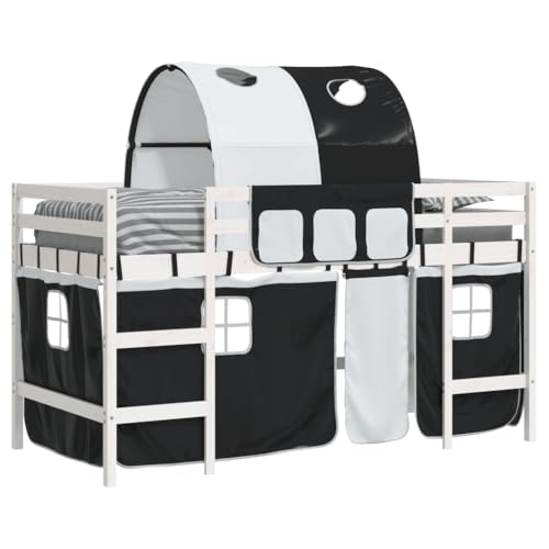 Goldicoo Kinder Hochbett Spielbett aus Massivholz Kiefer mit Vorhängen & Tunnel, Höhe 113,5 cm – Rosa, Schwarz – 80x200 cm, 90x190 cm, 90x200 cm – Kinderbett mit Rausfallschutz & Spielvorhängen Goldicoo Kinder Hochbett Spielbett aus Massivholz Kiefer mit Vorhängen & Tunnel, Höhe 113,5 cm – Rosa, Schwarz – 80x200 cm, 90x190 cm, 90x200 cm – Kinderbett mit Rausfallschutz & Spielvorhängen von Goldicoo