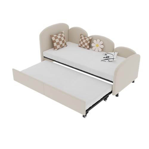 Goldicoo Kinderbett Tagesbett Jugendbett 90x200 für Mädchen & Junge Kinder - Polsterbett mit Lattenrost und Ausziehbett - Beige/Samt Goldicoo Kinderbett Tagesbett Jugendbett 90x200 für Mädchen & Junge Kinder - Polsterbett mit Lattenrost und Ausziehbett - Beige/Samt von Goldicoo