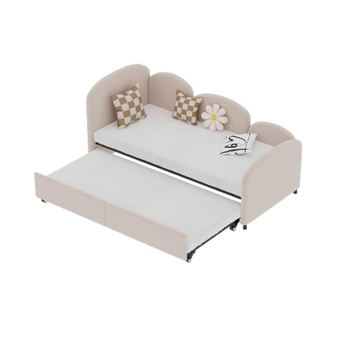 Goldicoo Kinderbett Tagesbett Jugendbett 90x200 für Mädchen & Junge Kinder - Polsterbett mit Lattenrost und Ausziehbett - Rosa/Samt von Goldicoo