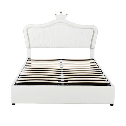 Goldicoo Mädchen Polsterbett Kinderbett Jugendbett 140x200 - Mädchen Bett Prinzessinnenbett mit Kopfteil in Krone Design - Kunstlederstoff von Goldicoo