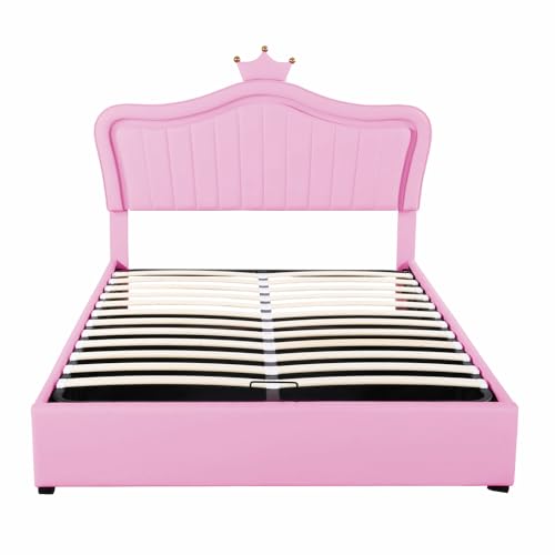 Goldicoo Mädchen Polsterbett Kinderbett Jugendbett 140x200 - Mädchen Bett Prinzessinnenbett mit Kopfteil in Krone Design - Kunstlederstoff von Goldicoo