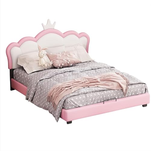 Goldicoo Mädchen Polsterbett Kinderbett Jugendbett 140x200 - Mädchen Bett Prinzessinnenbett mit Kopfteil in Krone Design - Kunstlederstoff von Goldicoo