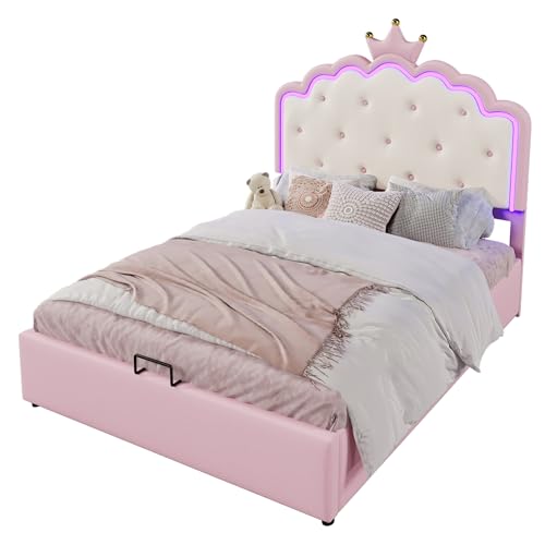 Goldicoo Mädchen Polsterbett Kinderbett Jugendbett 140x200 - Mädchen Bett Prinzessinnenbett mit Kopfteil in Kronenformung - PU von Goldicoo