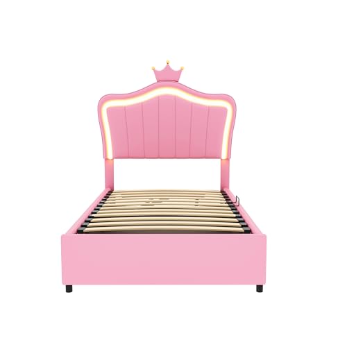 Goldicoo Mädchen Polsterbett Kinderbett Jugendbett 90x200 - Mädchen Bett Prinzessinnenbett mit Kopfteil in Krone Design - Kunstlederstoff von Goldicoo