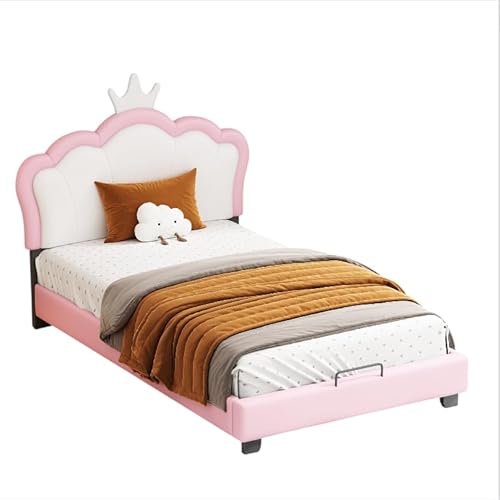 Goldicoo Mädchen Polsterbett Kinderbett Jugendbett 90x200 - Mädchen Bett Prinzessinnenbett mit Kopfteil in Krone Design - Kunstlederstoff von Goldicoo