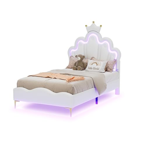 Goldicoo Mädchen Polsterbett Kinderbett Jugendbett 90x200 - Mädchen Bett Prinzessinnenbett mit Kopfteil in Kronenformung - PU von Goldicoo