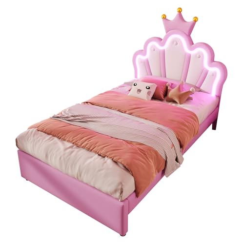 Goldicoo Mädchen Polsterbett Kinderbett Jugendbett 90x200 mit 2 Schubladen - Mädchen Bett Prinzessinnenbett mit Kopfteil in Kronenformung - PU von Goldicoo