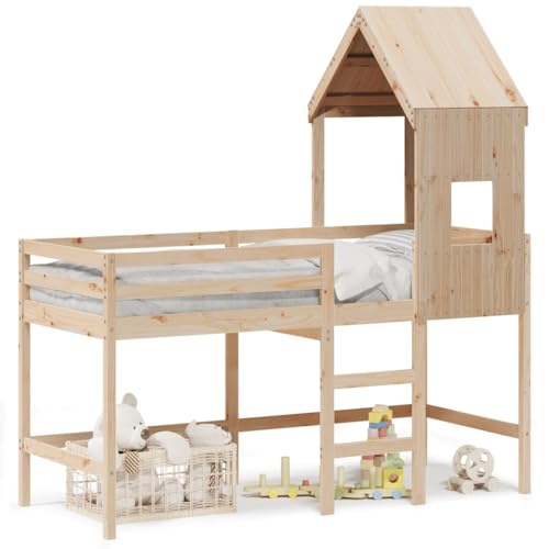 Goldicoo Massivholz Kinder Hochbett Kinderbett mit halbem Dach – Kiefernholz – 2 oder 3 Stufen Leiter – Rausfallschutz & Kippsicherung – Natur Wachsbraun Weiß – 75x190 80x200 90x190 90x200 cm Goldicoo Massivholz Kinder Hochbett Kinderbett mit halbem Dach – Kiefernholz – 2 oder 3 Stufen Leiter – Rausfallschutz & Kippsicherung – Natur Wachsbraun Weiß – 75x190 80x200 90x190 90x200 cm von Goldicoo