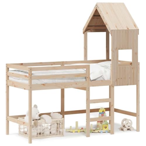Goldicoo Massivholz Kinder Hochbett Kinderbett mit halbem Dach – Kiefernholz – 2 oder 3 Stufen Leiter – Rausfallschutz & Kippsicherung – Natur Wachsbraun Weiß – 75x190 80x200 90x190 90x200 cm Goldicoo Massivholz Kinder Hochbett Kinderbett mit halbem Dach – Kiefernholz – 2 oder 3 Stufen Leiter – Rausfallschutz & Kippsicherung – Natur Wachsbraun Weiß – 75x190 80x200 90x190 90x200 cm von Goldicoo