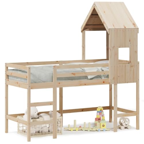 Goldicoo Massivholz Kinder Hochbett Kinderbett mit halbem Dach – Kiefernholz – 2 oder 3 Stufen Leiter – Rausfallschutz & Kippsicherung – Natur Wachsbraun Weiß – 75x190 80x200 90x190 90x200 cm Goldicoo Massivholz Kinder Hochbett Kinderbett mit halbem Dach – Kiefernholz – 2 oder 3 Stufen Leiter – Rausfallschutz & Kippsicherung – Natur Wachsbraun Weiß – 75x190 80x200 90x190 90x200 cm von Goldicoo