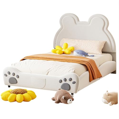 Goldicoo Polsterbett 140x200 für Mädchen und Jungen - Kopfteil in Bärenform - Kinderbett Jugendbett - Samtstoff von Goldicoo