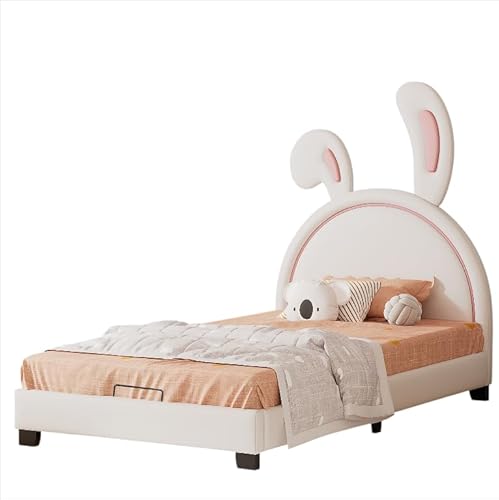 Goldicoo Polsterbett 90x200 für Mädchen und Jungen - Kopfteil in Hasenohrform - Kinderbett Jugendbett - Samtstoff von Goldicoo