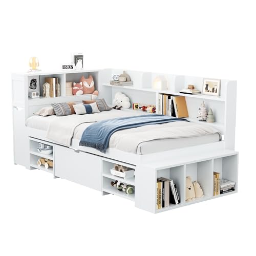 Goldicoo Tagesbett 90x200 mit Schubladen - Schlafsofa Daybett Sofabett - Kinderbett Jugendbett Einzelbett mit Offenes Regal - Sperrholz von Goldicoo