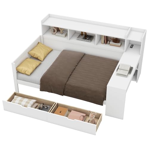 Goldicoo Tagesbett 90x200 mit Schubladen - Schlafsofa Daybett Sofabett - Kinderbett Jugendbett Einzelbett mit Schreibtisch & Offenes Regal - Spanplatte Goldicoo Tagesbett 90x200 mit Schubladen - Schlafsofa Daybett Sofabett - Kinderbett Jugendbett Einzelbett mit Schreibtisch & Offenes Regal - Spanplatte von Goldicoo