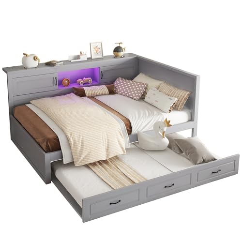 Goldicoo Tagesbett Ausziehbar 140x200 mit Ausziehbett 90x190 - Schlafsofa Daybett Sofabett - Kinderbett Jugendbett Einzelbett mit Offenes Regal - Spanplatte von Goldicoo