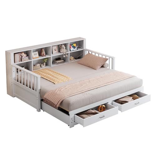 Goldicoo Tagesbett Ausziehbar 90x190 Holz mit Ausziehbett 90x190 & Schubladen - Schlafsofa Daybett Sofabett - Kinderbett Jugendbett Einzelbett Holzbett mit Offenes Regal Goldicoo Tagesbett Ausziehbar 90x190 Holz mit Ausziehbett 90x190 & Schubladen - Schlafsofa Daybett Sofabett - Kinderbett Jugendbett Einzelbett Holzbett mit Offenes Regal von Goldicoo