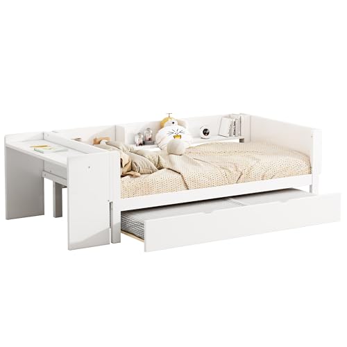 Goldicoo Tagesbett Ausziehbar 90x200 mit Ausziehbett 90x180 - Schlafsofa Daybett Sofabett - Kinderbett Jugendbett Einzelbett mit Offenes Regal - Holz von Goldicoo