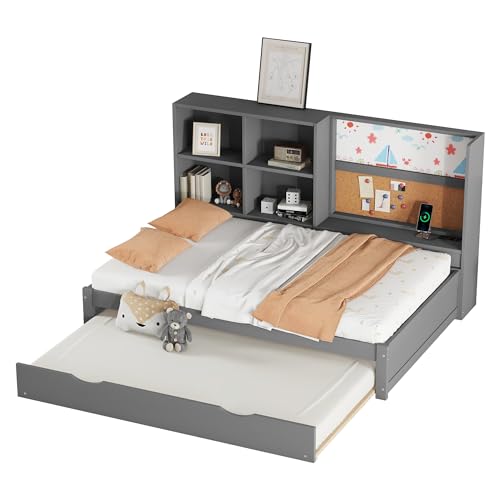 Goldicoo Tagesbett Ausziehbar 90x200 mit Ausziehbett 90x190 - Schlafsofa Daybett Sofabett - Kinderbett Jugendbett Einzelbett mit Offenes Regal - Spanplatte von Goldicoo