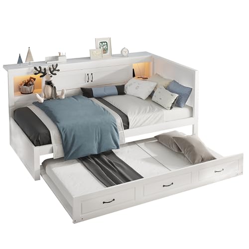 Goldicoo Tagesbett Ausziehbar 90x200 mit Ausziehbett 90x190 - Schlafsofa Daybett Sofabett - Kinderbett Jugendbett Einzelbett mit Offenes Regal - Spanplatte von Goldicoo