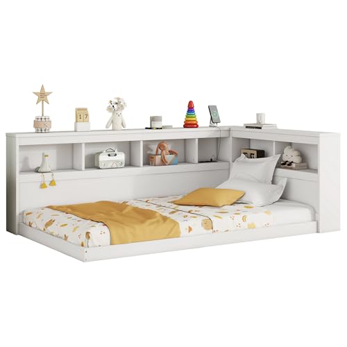 Goldicoo Tagesbett Schlafsofa Daybett Sofabett 90x200 - Kinderbett Jugendbett Einzelbett mit Offenes Regal - Spanplatte von Goldicoo