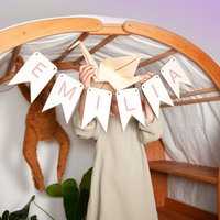 Wimpelkette Personalisiert Mit Name, Girlande Aus Holz Buchstaben, Namensgirlande Für Kinderzimmer, Schriftzug Kinder von GoldkaeferDE