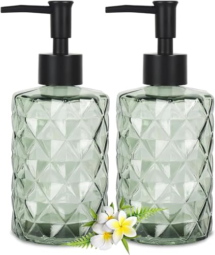 2 Glas Seifenspender Grün, 330ml/11oz Flüssigseifenspender mit Kunststoff Pumpkopf, Nachfüllbarer Handseifenspender für Küche Badezimmer, Schaumseifenspender, Spülmittelspender, Shampoo Flaschen 2 Glas Seifenspender Grün, 330ml/11oz Flüssigseifenspender mit Kunststoff Pumpkopf, Nachfüllbarer Handseifenspender für Küche Badezimmer, Schaumseifenspender, Spülmittelspender, Shampoo Flaschen von Goldmeet