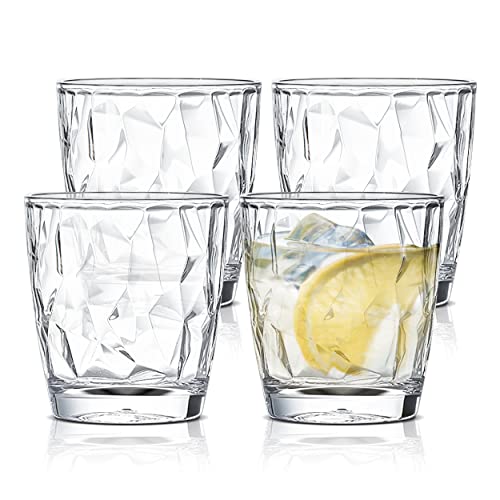 Goldmeet 4 Pack Transparente Kunststoff-Wassergläser, 300ml Trinkgläser Set, Latte Macchiato Gläser, Cocktailgläser, Saftgläser, Kaffeegläser, Spülmaschinenfest, Unzerbrechlich, Wiederverwendbar von Goldmeet