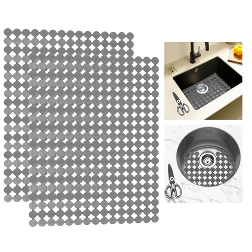 Spülbeckeneinlage Zuschneidbar 2er-Set, Spülbeckenmatte mit Schere, PVC Matte Spülbecken Gegen Kratzer im Spülbecken, Keramikspülen/Edelstahl Spülbecken Schutzmatte, 30 x 40cm (Grau) von Goldmeet