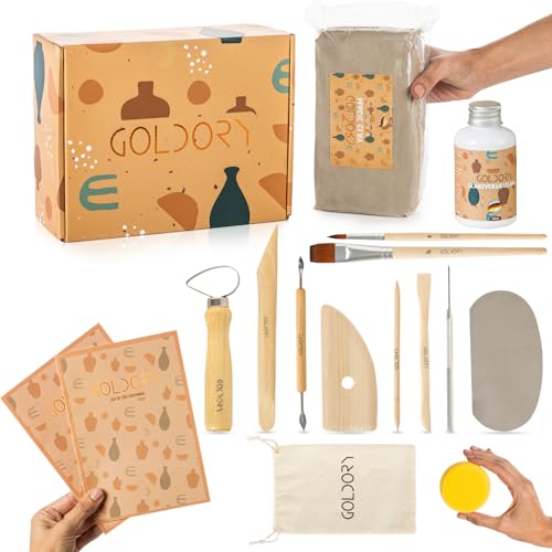 Goldory Töpferset für Zuhause mit lufttrocknendem Ton | Ton Set für Kinder ohne Brennen | 2,5 kg Trockenton selbsttrocknend zum Basteln | DIY Töpfern für Erwachsene | Kreativset Geschenke von Goldory