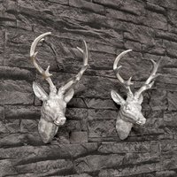 Kleine Hirschköpfe Wanddeko 2Er Set, Silber Optik Kleine Hirschköpfe Wanddeko 2Er Set, Silber Optik von Goldschaetze