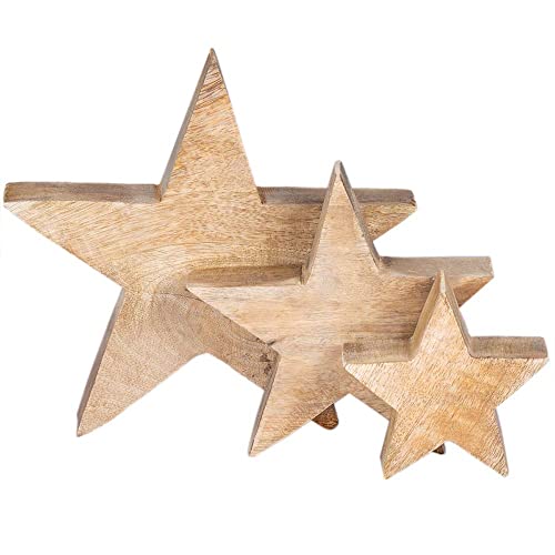 Goldschmidt Aufsteller Stern aus Holz | Weihnachtsstern Weihnachtsdeko aus Mangoholz | Deko selbststehend (Set 3 Sterne) von Goldschmidt