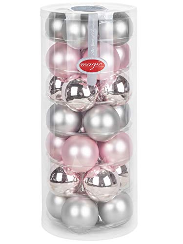Goldschmidt Weihnachtskugeln Kugeldose 28 TLG 6cm | Christbaumkugeln aus Glas | Kugelbox mit 28 Kugeln (Soft Simplicity (rosa/grau)) von Goldschmidt