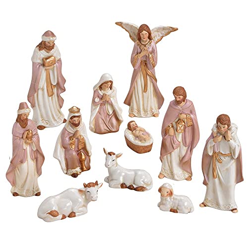 Goldschmidt Krippenfiguren Porzellan rosa weiß | Weihnachten Krippe Figuren Set 11-TLG 3-16cm | Krippenzubehör Weihnachten von Goldschmidt