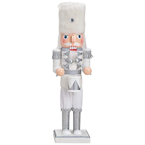 Nussknacker Figur Holz Soldat Uniform 35cm groß Weihnachten Weihnachtsdeko Deko (Weiß Fellhut) von Goldschmidt