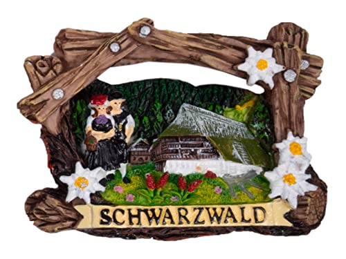 Schwarzwald Magnete | Kühlschrankmagnet Heimat | Bollenhut Kirschtorte Tannen | Geschenke Accessoires | Black Forest (Schwarzwaldpaar 7,5cm) von Goldschmidt