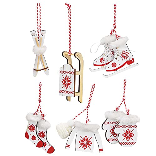 Weihnachtsanhänger Set 6 TLG | Holz Weihnachtsbaumanhänger Ski Schlitten Schlittschuhe Handschuhe | Holz-Hänger Deko (weiß) von Goldschmidt