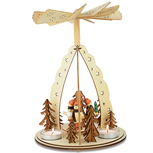 Weihnachtspyramide für Teelichter | Schöne Pyramide aus Holz | Holzpyramide für Weihnachten (19619 | 26cm) von Goldschmidt