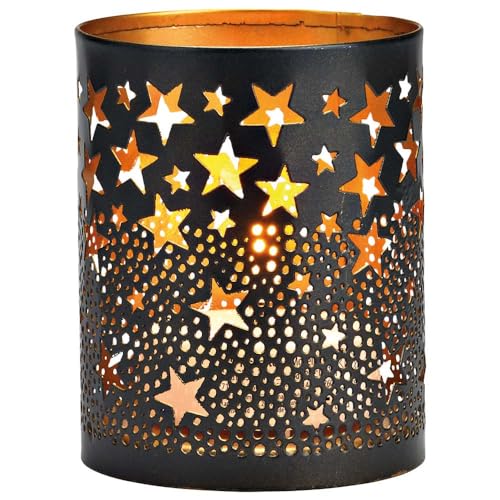 Windlicht Sterne aus Metall schwarz | Laterne Advent Weihnachten | Teelichthalter Dekoartikel Adventskranz von Goldschmidt