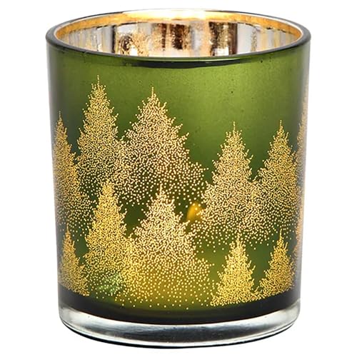 Windlicht Tannenbaum Glas | Teelichtglas Weihnachten Winter | Hirsch Teelichthalter (Tannen grün) von Goldschmidt