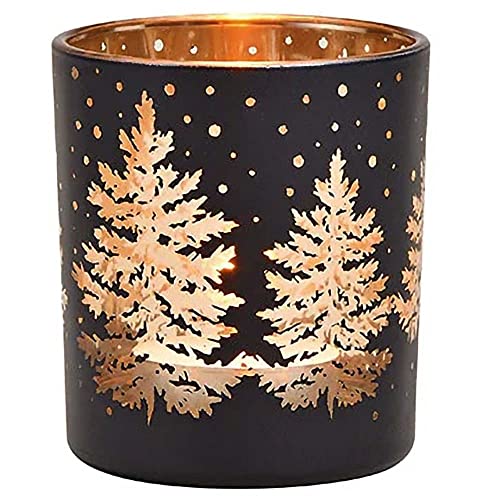 Windlicht Tannenbaum Glas | Teelichtglas Weihnachten Winter | Hirsch Teelichthalter (Tannen schwarz) von Goldschmidt