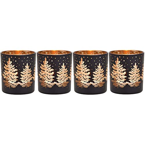 Windlichter für Teelichter aus Glas | 4 Teelichtgläser für den Adventskranz | Teelichthalter Set Weihnachtsdeko Winterdeko (Tannenbaum schwarz) von Goldschmidt