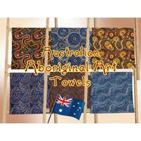 Aboriginal Art Towel, Vibrant Indigenous Hand Australian Native Dot Kitchen Cloth Ethnic Earth Vibes Exotic Flair Aussie Gift Aboriginal Art Towel, Vibrant Indigenous Hand Australian Native Dot Kitchen Cloth Ethnic Earth Vibes Exotic Flair Aussie Gift von GoldstarTriangle