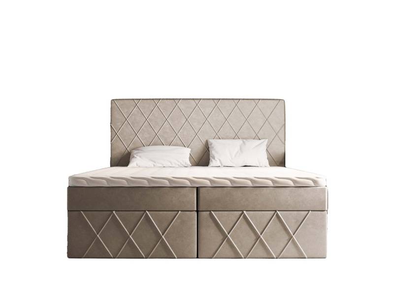 Goldstoff Boxspringbett MOLLY (Federkern Matratze und Topper, Gepolstertes Kopfteil), mit Zwei bettkasten von Goldstoff