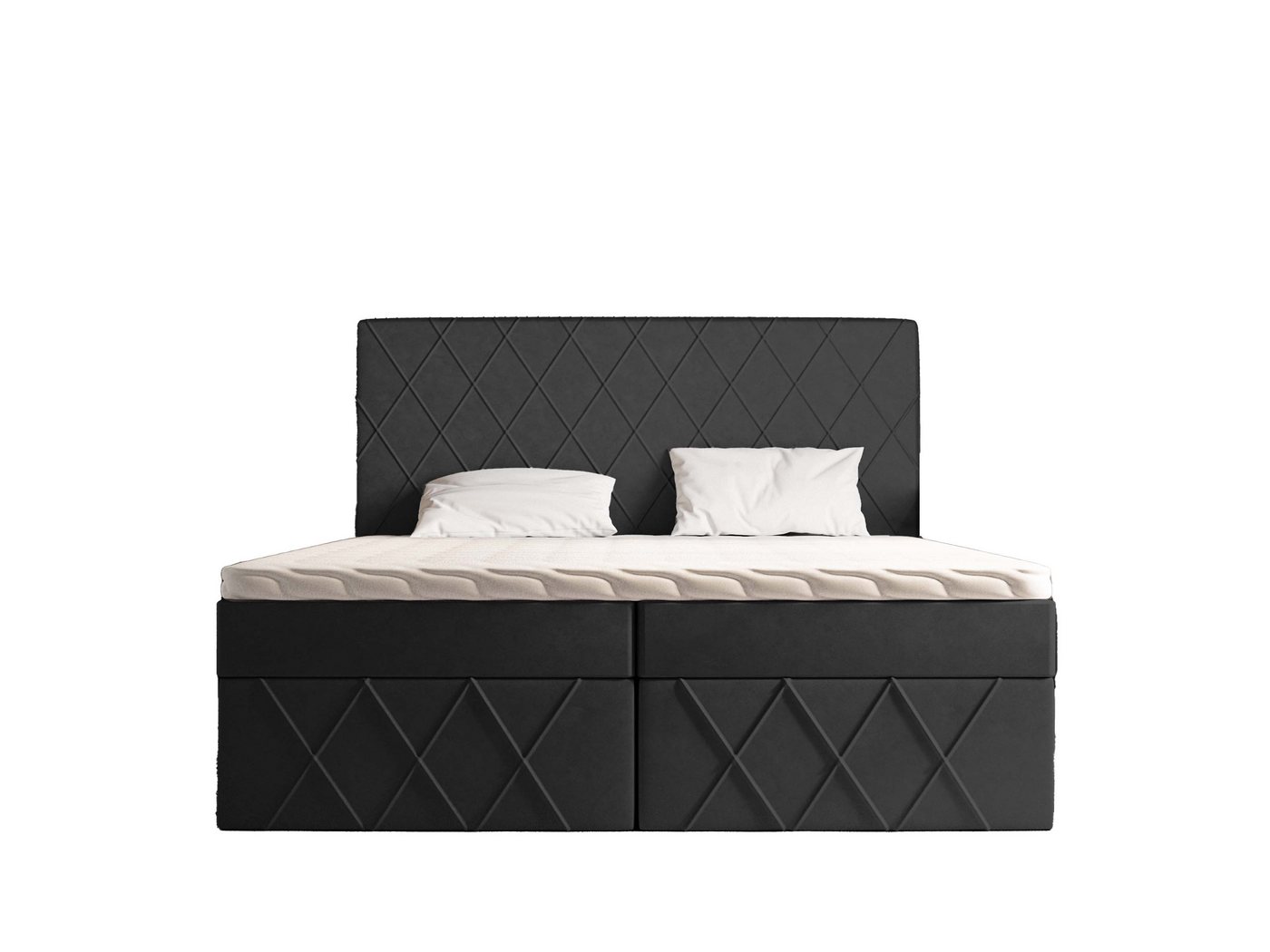 Goldstoff Boxspringbett MOLLY (Federkern Matratze und Topper, Gepolstertes Kopfteil), mit Zwei bettkasten von Goldstoff