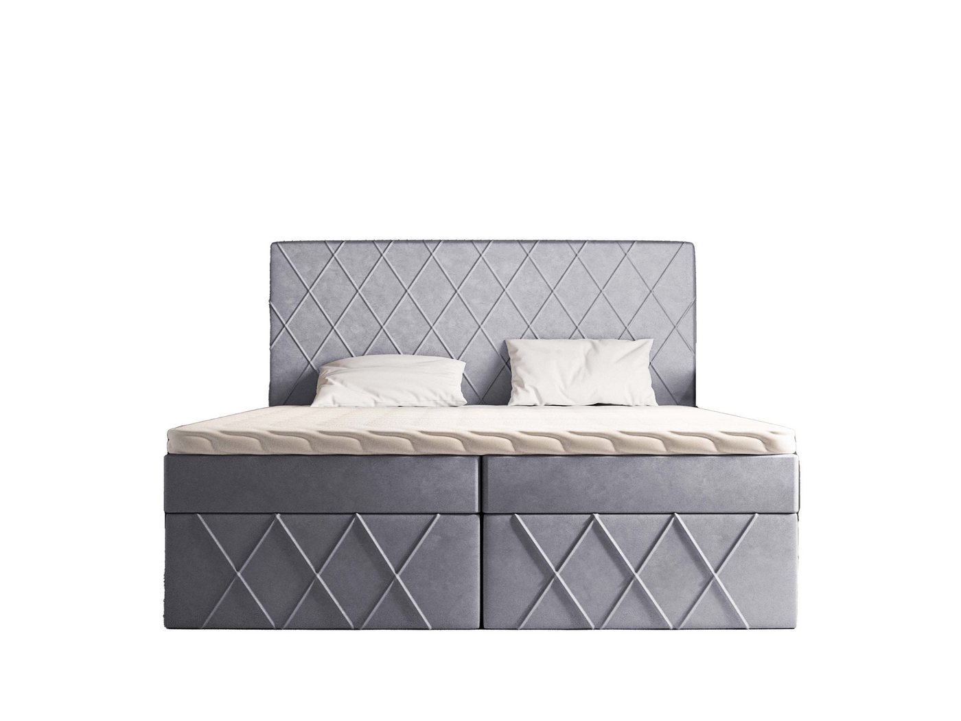 Goldstoff Boxspringbett MOLLY (Federkern Matratze und Topper, Gepolstertes Kopfteil), mit Zwei bettkasten von Goldstoff
