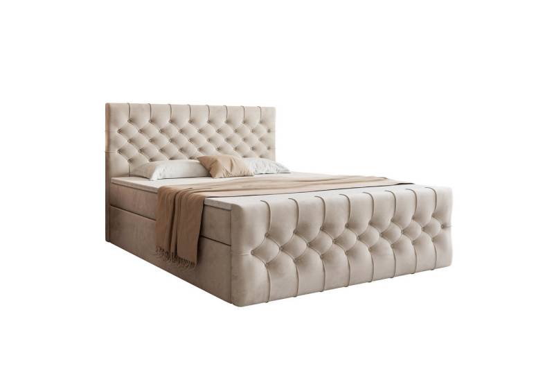 Goldstoff Boxspringbett TAURIEL mit 2x Bettkasten (Federkernmatratze & Topper 5 cm), Doppelbett mit Kopfteil von Goldstoff