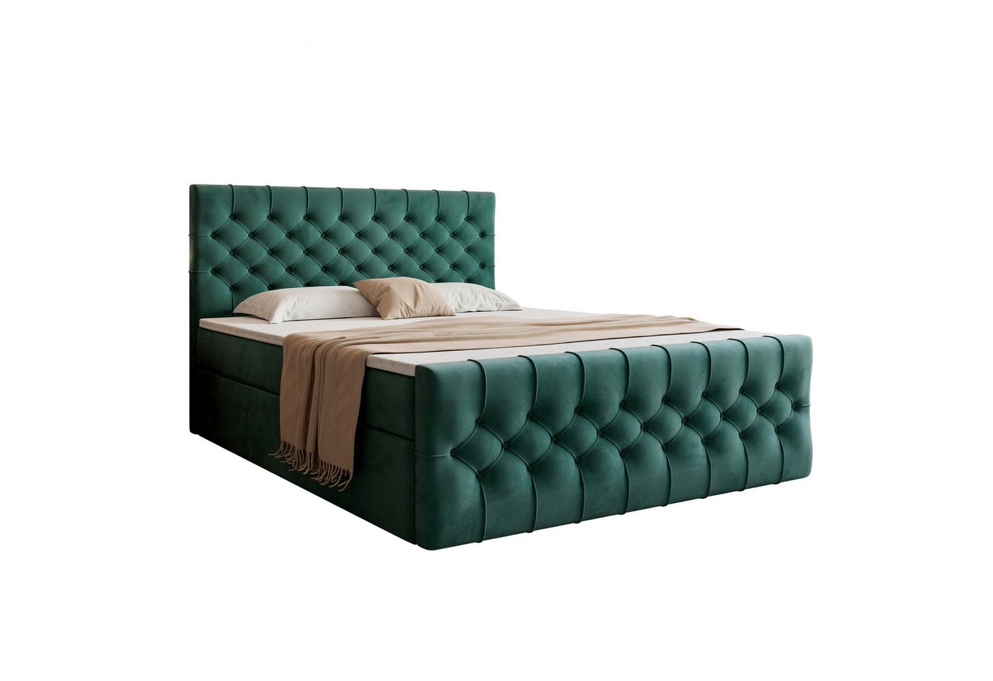 Goldstoff Boxspringbett TAURIEL mit Zwei Bettkasten (Federkernmatratze & Topper 5 cm), Doppelbett mit Kopfteil von Goldstoff