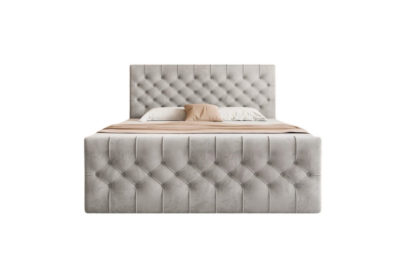 Goldstoff Boxspringbett TAURIEL mit Zwei Bettkasten (Federkernmatratze & Topper 5 cm), Doppelbett mit Kopfteil von Goldstoff