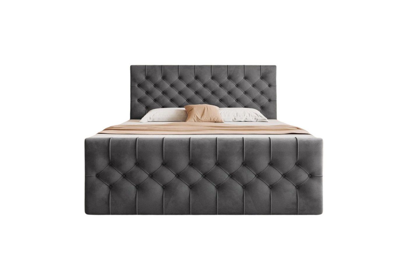 Goldstoff Boxspringbett TAURIEL mit Zwei Bettkasten (Federkernmatratze & Topper 5 cm), Doppelbett mit Kopfteil von Goldstoff
