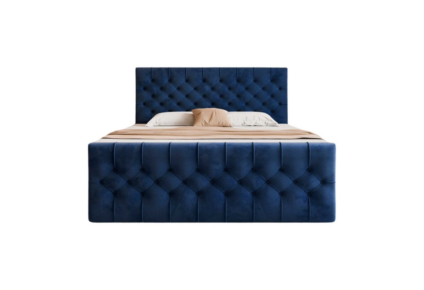 Goldstoff Boxspringbett TAURIEL mit Zwei Bettkasten (Federkernmatratze & Topper 5 cm), Doppelbett mit Kopfteil von Goldstoff